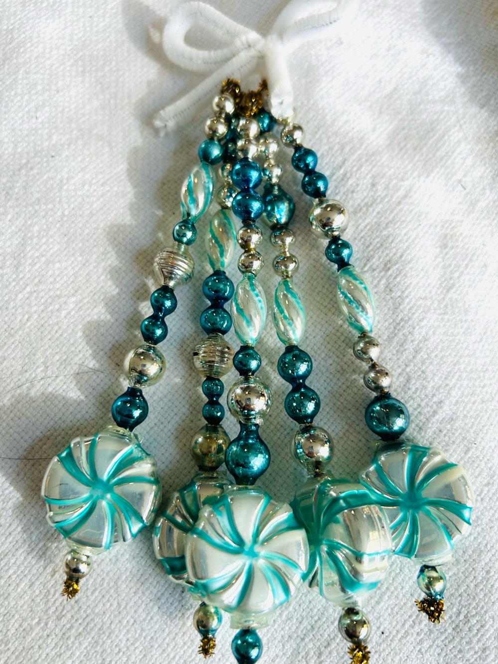 Vintage repurposed mercury glass garland bead icicle holiday Christmas ornaments